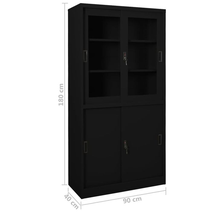 Armoire de bureau avec porte coulissante Noir 90x40x180cm Acier 2 - Photo n°8