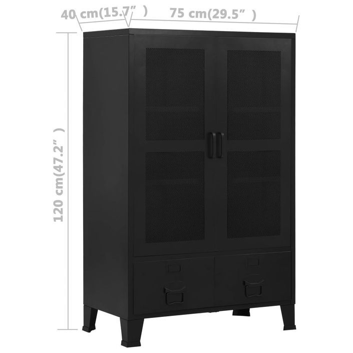 Armoire de bureau avec portes en maille Acier 75x40x120 cm Noir - Photo n°9