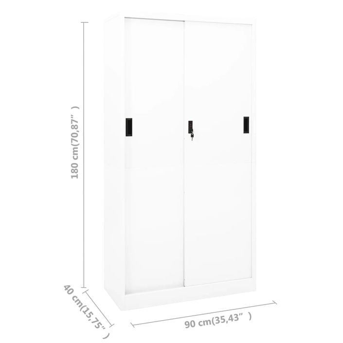 Armoire de bureau et porte coulissante Blanc 90x40x180 cm Acier - Photo n°9