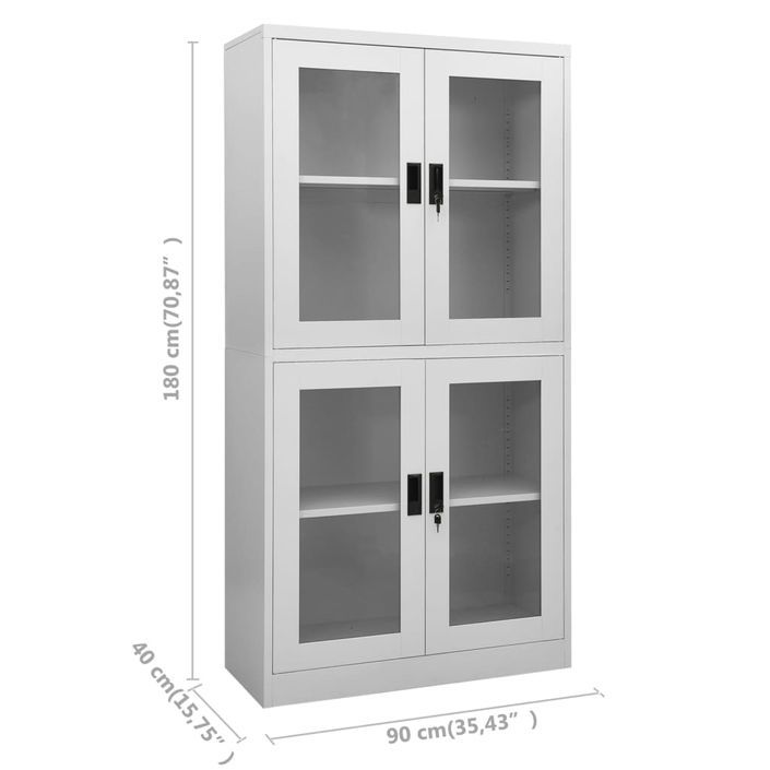 Armoire de bureau Gris clair 90x40x180 cm Acier et verre trempé 2 - Photo n°8