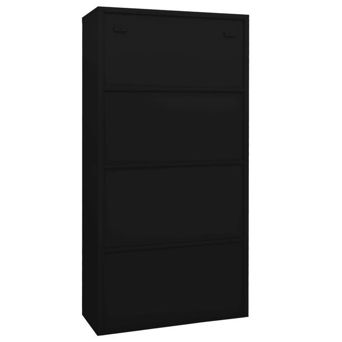 Armoire de bureau Noir 90x40x180 cm Acier et verre trempé 2 - Photo n°5