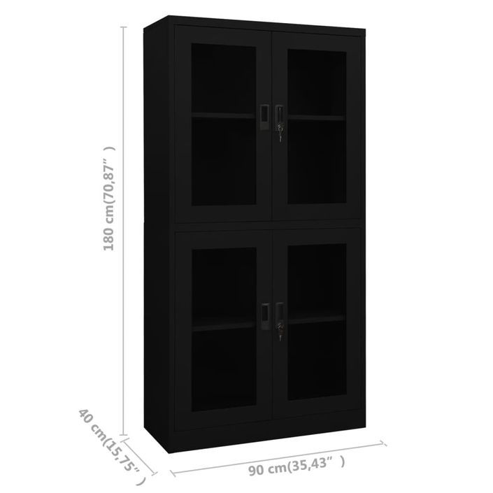 Armoire de bureau Noir 90x40x180 cm Acier et verre trempé 2 - Photo n°8