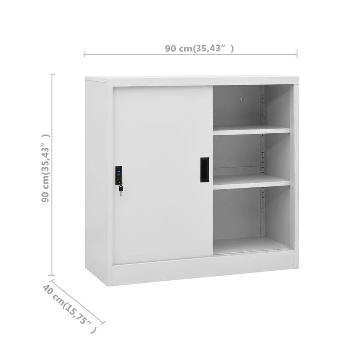 Armoire de bureau porte coulissante Gris clair 90x40x90cm Acier - Photo n°8