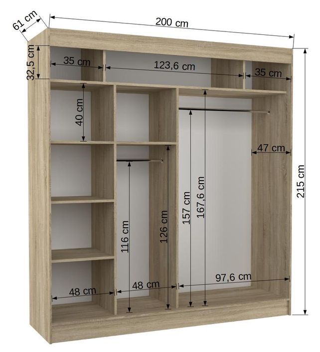 Armoire de chambre 1 porte blanche et noir laquée 1 porte miroir Voka - 3 tailles - Photo n°6