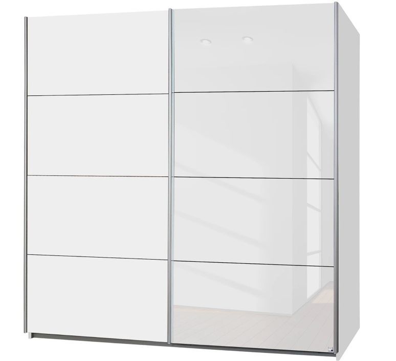 Armoire de chambre 2 portes coulissantes 1 verre blanc et 1 bois blanc Balto 136 cm - Photo n°1