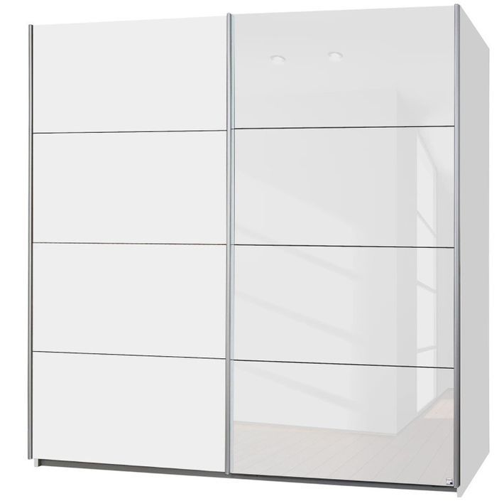 Armoire de chambre 2 portes coulissantes 1 verre blanc et 1 bois blanc Balto 181 cm - Photo n°1