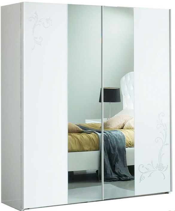 Armoire de chambre 2 portes coulissantes bois laqué blanc et argent Dany 182 cm - Photo n°5