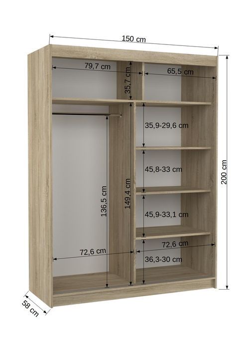 Armoire de chambre 2 portes coulissantes bois naturel et miroir Linoa 150 cm - Photo n°5