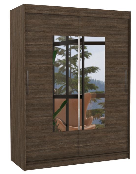 Armoire de chambre 2 portes coulissantes marron et miroir Dova 150 cm - Photo n°1