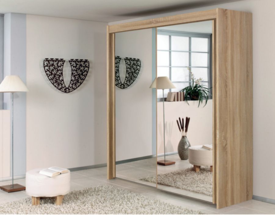 Armoire de chambre 2 portes coulissantes miroir et cadre chêne Sonoma Royal 181 cm - Photo n°2