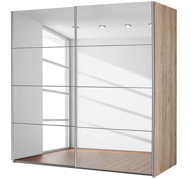 Armoire de chambre 2 portes coulissantes miroirs et cadre en chênes naturel Balto 136 cm - Photo n°1