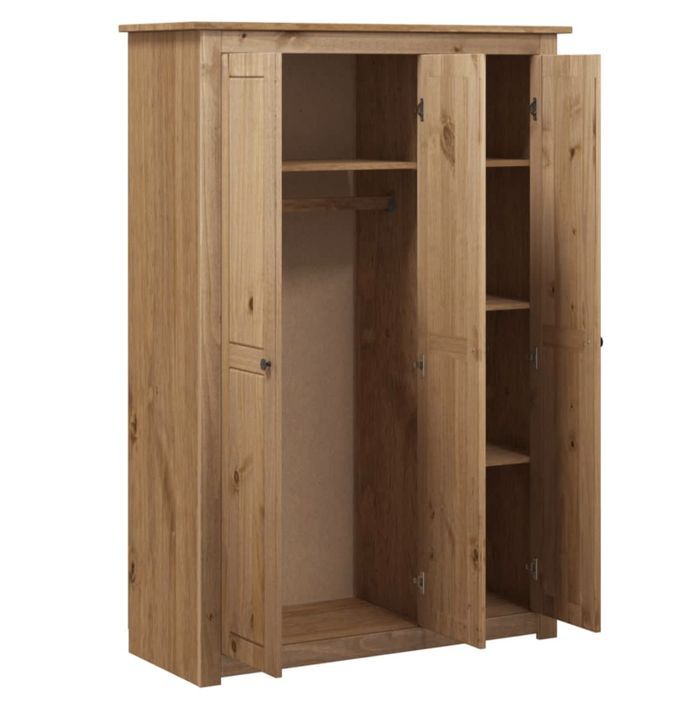 Armoire de chambre 3 portes en bois de pin massif Autika 118 cm – Élégance rustique et polyvalence - Photo n°11