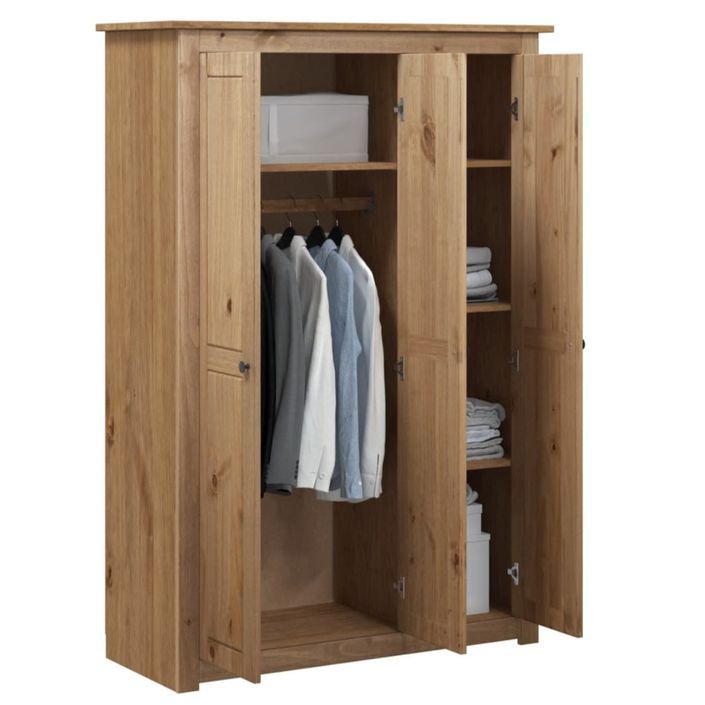 Armoire de chambre 3 portes en bois de pin massif Autika 118 cm – Élégance rustique et polyvalence - Photo n°9