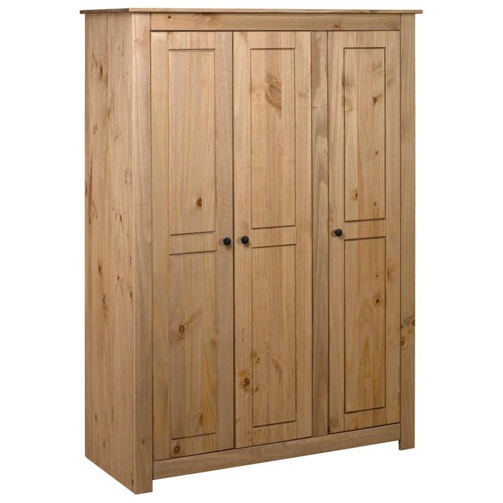 Armoire de chambre 3 portes en bois de pin massif Autika 118 cm – Élégance rustique et polyvalence - Photo n°1