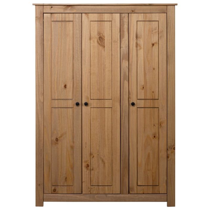 Armoire de chambre 3 portes en bois de pin massif Autika 118 cm – Élégance rustique et polyvalence - Photo n°5