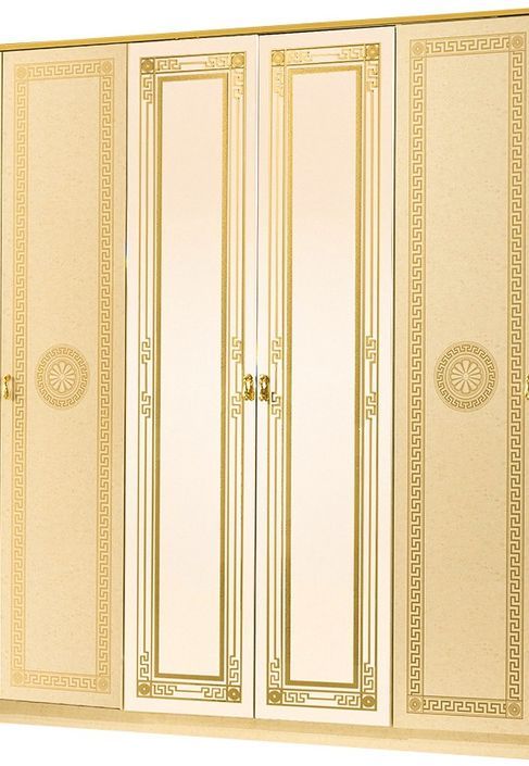 Armoire de chambre 4 portes 2 avec miroirs laqué beige et doré Savana 181 cm - Photo n°1