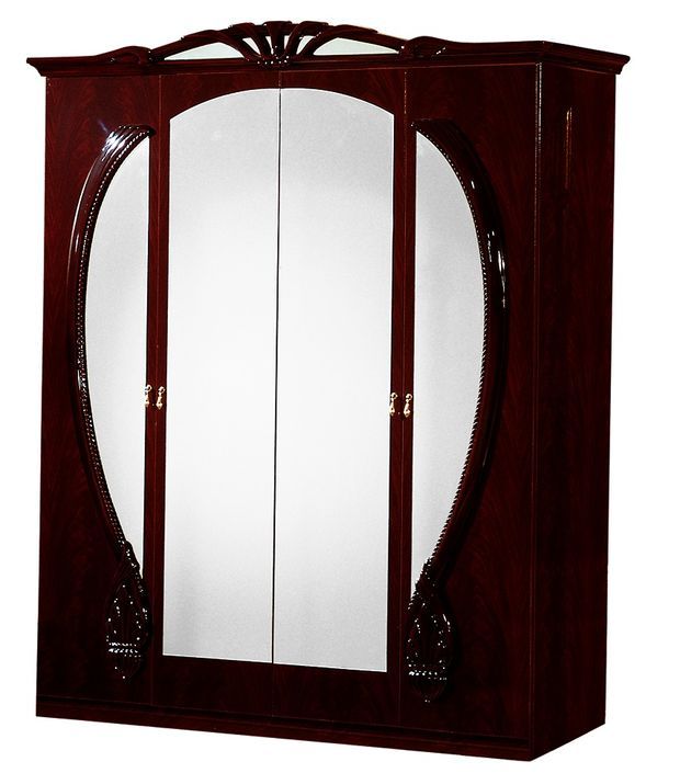 Armoire de chambre 4 portes battantes baroque bois brillant acajou Venize 190 cm - Photo n°1