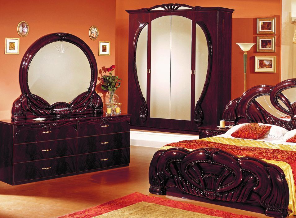 Armoire de chambre 4 portes battantes baroque bois brillant acajou Venize 190 cm - Photo n°3