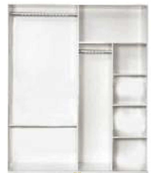 Armoire de chambre 4 portes battantes bois blanc brillant et bois naturel mat Dova 162 cm - Photo n°4