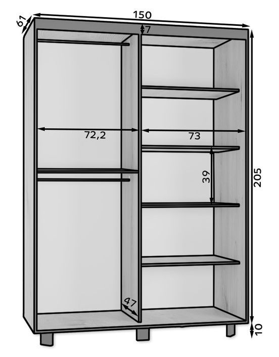 Armoire de chambre à 2 ou 3 portes coulissantes bois artisan gold et noir Sokano - 4 tailles - Photo n°14