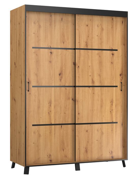 Armoire de chambre à 2 ou 3 portes coulissantes bois clair artisan et noir Barko - 4 tailles - Photo n°3
