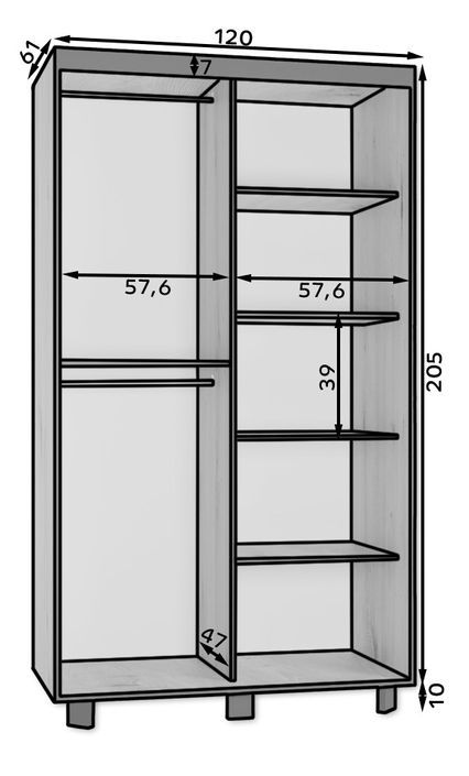 Armoire de chambre à 2 ou 3 portes coulissantes bois clair artisan Barko - 4 tailles - Photo n°17