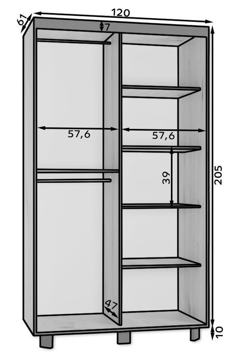 Armoire de chambre à 2 ou 3 portes coulissantes bois clair artisan et miroir Aliko - 4 tailles - Photo n°17
