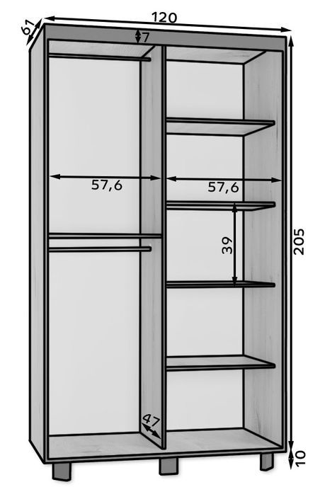 Armoire de chambre à 2 ou 3 portes coulissantes bois clair et noir avec miroir Tokani - 4 tailles - Photo n°13