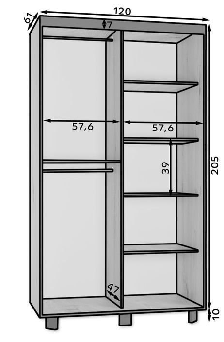 Armoire de chambre à 2 ou 3 portes coulissantes bois foncé artisan et miroir Aliko - 4 tailles - Photo n°13