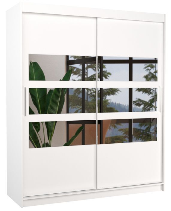 Armoire de chambre à coucher 2 portes coulissantes blanc et 6 miroirs horizontaux Dolena 180 cm - Photo n°1