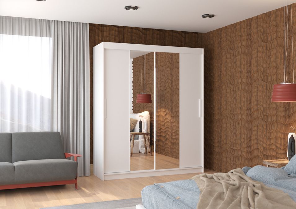 Armoire de chambre à coucher 2 portes coulissantes blanc et miroir Dally 180 cm - Photo n°2