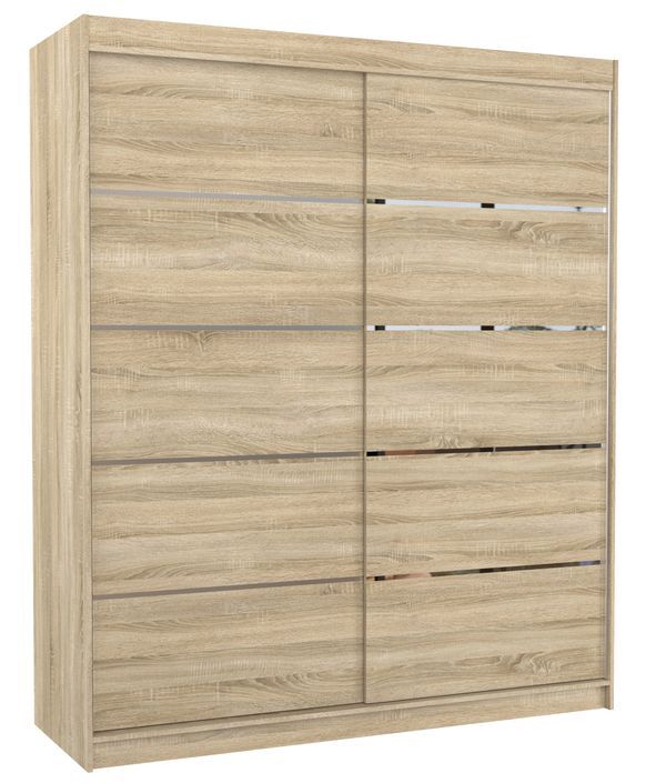 Armoire de chambre à coucher 2 portes coulissantes bois clair et alu Pimka 180 cm - Photo n°1