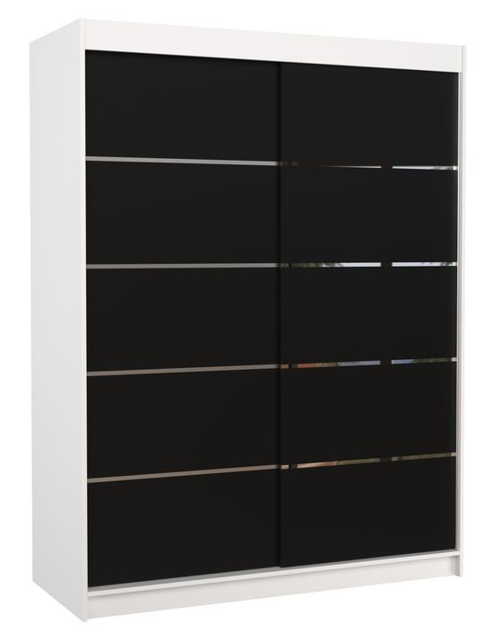 Armoire de chambre à coucher blanche 2 portes coulissantes bois noir et alu Kubik 150 cm - Photo n°1