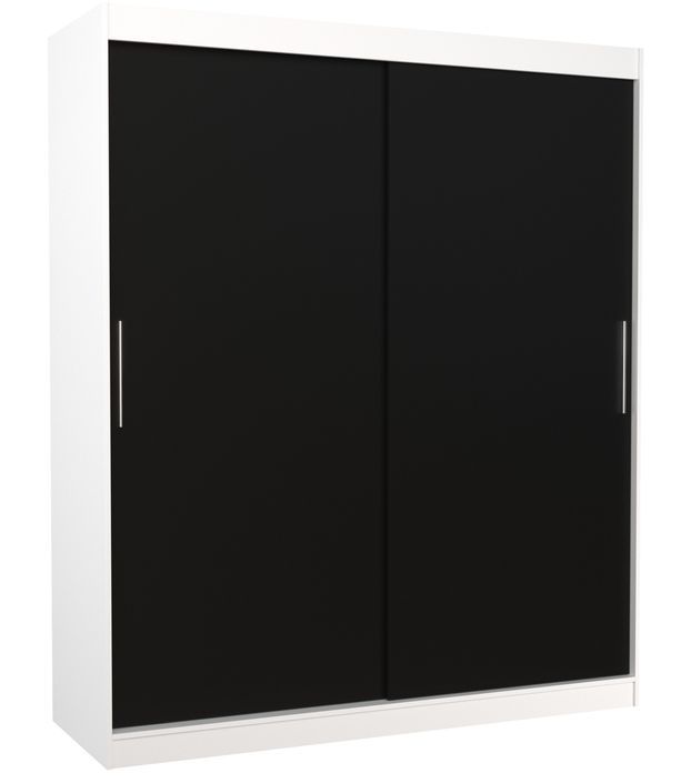 Armoire de chambre à coucher blanche 2 portes coulissantes noir Kelly 180 cm - Photo n°1