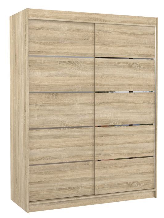 Armoire de chambre à coucher bois clair 2 portes coulissantes bois clair et alu Kubik 150 cm - Photo n°1