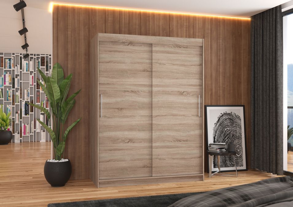 Armoire de chambre à coucher bois truffe 2 portes coulissantes Douva 150 cm - Photo n°2