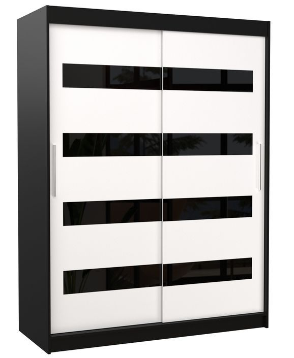 Armoire de chambre à coucher noir 2 portes coulissantes blanc mat et noir laqué Zanko 150 cm - Photo n°1