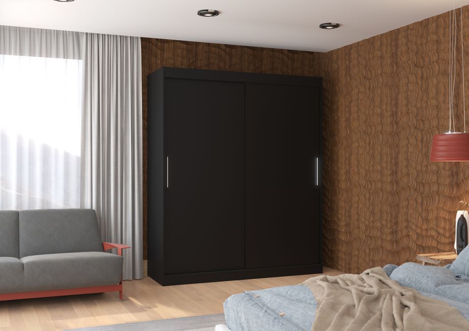 Armoire de chambre à coucher noir 2 portes coulissantes Kelly 180 cm - Photo n°3