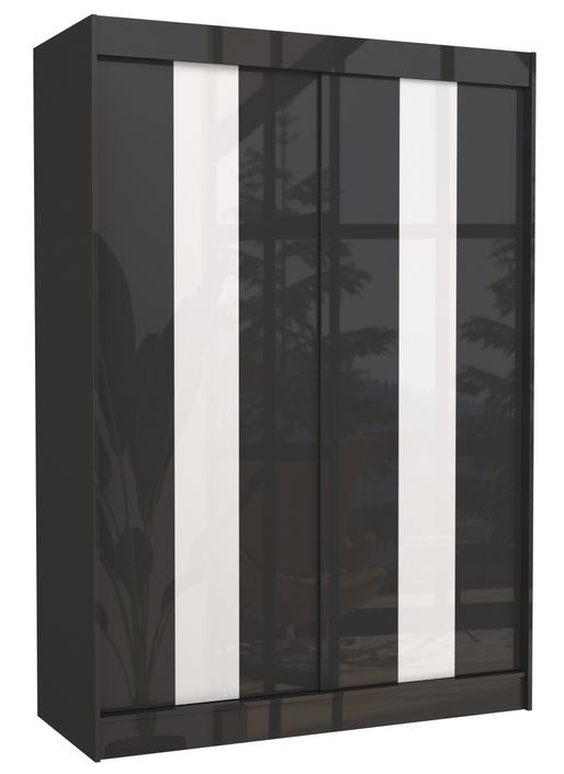 Armoire de chambre à portes coulissantes bois noir mat et blanc laqué Karola - 3 tailles - Photo n°2