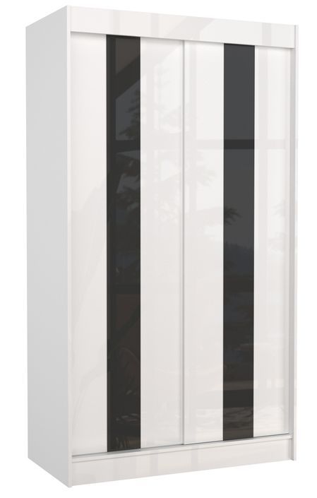 Armoire de chambre à portes coulissantes bois blanc mat et noir laqué Karola - 3 tailles - Photo n°3