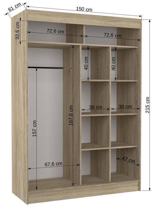 Armoire de chambre à portes coulissantes bois blanc mat et noir laqué Karola - 3 tailles - Photo n°11