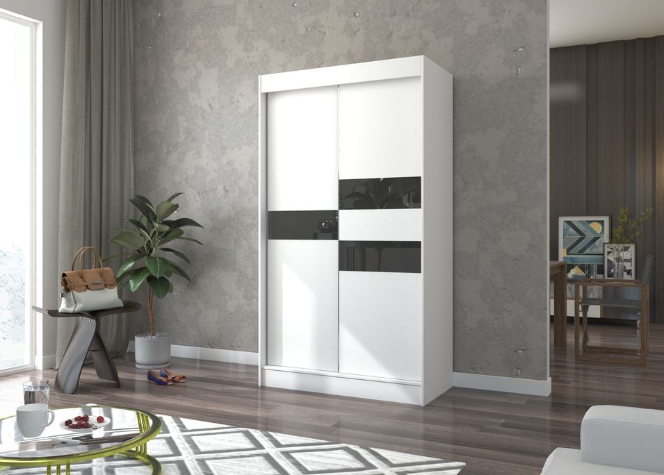 Armoire de chambre à portes coulissantes bois blanc mat et noir laqué Korza - 3 tailles - Photo n°10