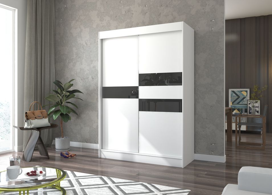 Armoire de chambre à portes coulissantes bois blanc mat et noir laqué Korza - 3 tailles - Photo n°11