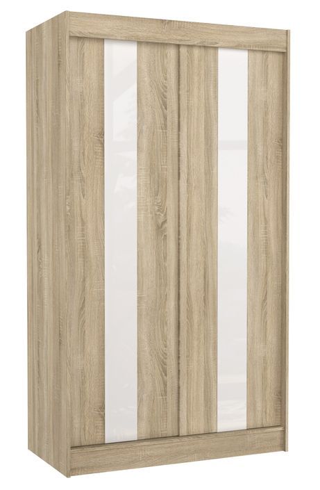 Armoire de chambre à portes coulissantes bois clair mat et blanc laqué Karola - 3 tailles - Photo n°3