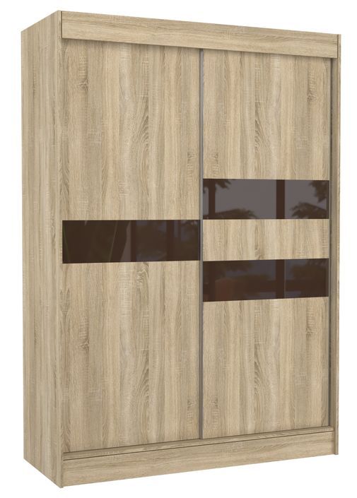 Armoire de chambre à portes coulissantes bois clair mat et marron laqué Korza - 3 tailles - Photo n°2