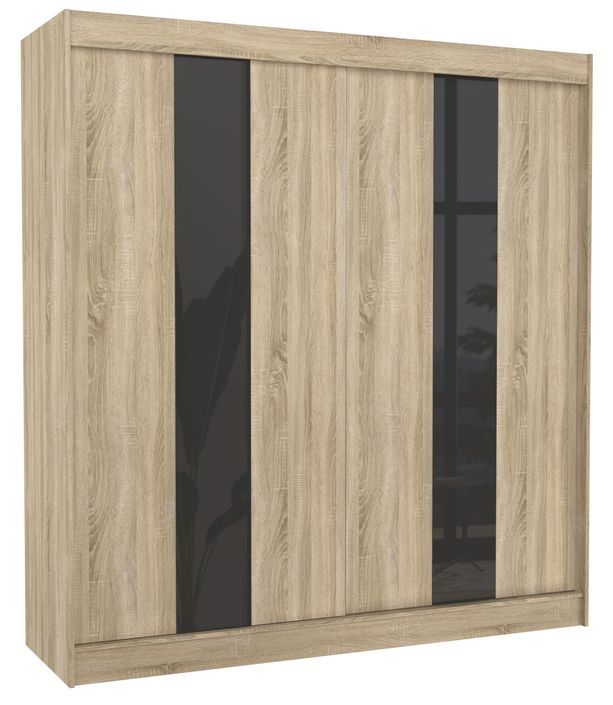 Armoire de chambre à portes coulissantes bois clair mat et noir laqué Karola - 3 tailles - Photo n°1
