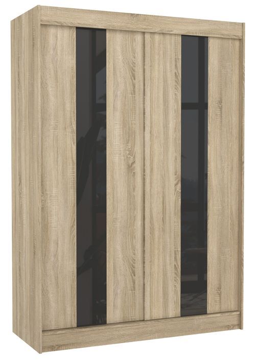 Armoire de chambre à portes coulissantes bois clair mat et noir laqué Karola - 3 tailles - Photo n°2