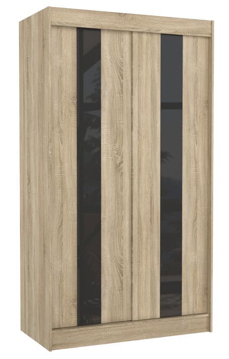Armoire de chambre à portes coulissantes bois clair mat et noir laqué Karola - 3 tailles - Photo n°3