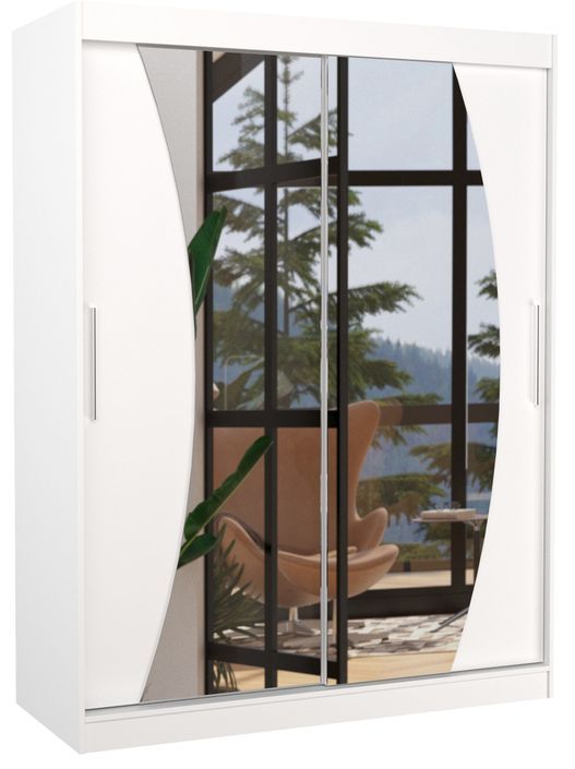 Armoire de chambre blanche 2 portes coulissantes avec miroir Modela 150 cm - Photo n°1