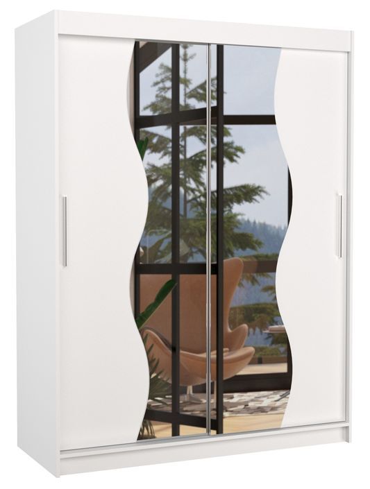 Armoire de chambre blanche 2 portes coulissantes avec miroir Renka 150 cm - Photo n°1
